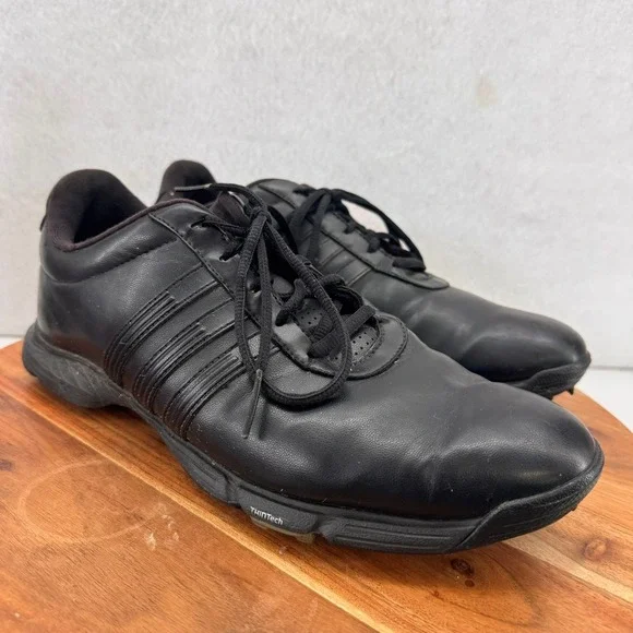 Adidas Golf Shoes Leather Spiked ThinTech Black Golfing‎ Mens Size 9