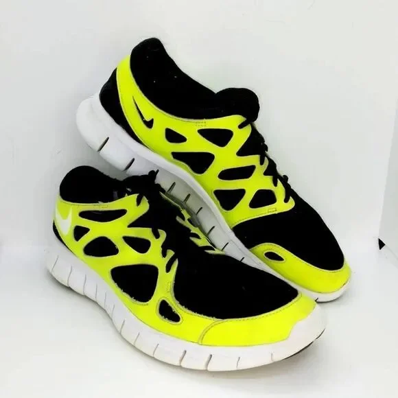 Nike Free Run 2+ Mens Pre-owned Black/Neon Yellow Cross Training Sneakers- sz. 8