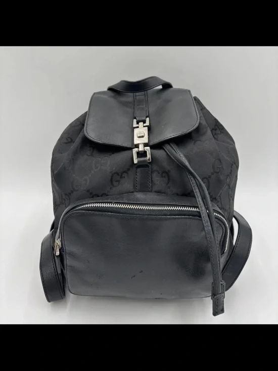 Gucci Black Monogram Canvas and Leather Backpack