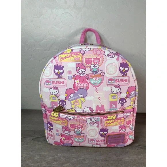 New Loungefly Sanrio Hello‎ Kitty Kawaii Tokyo AOP Convertible Mini Backpack
