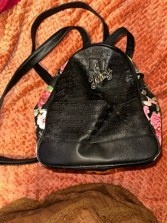 Juicy Couture Black Floral Panel Mini Backpack