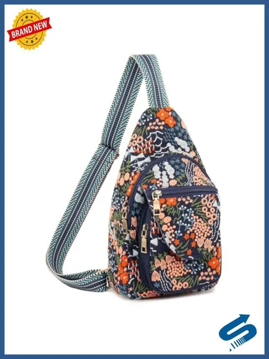 Vintage Embroidered Floral Ethnic Backpack Mini Travel Purse Canvas Crossbody