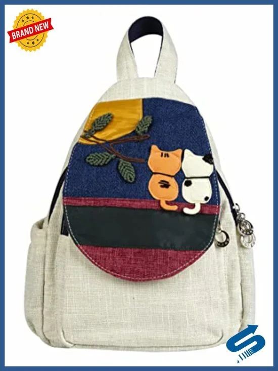 Canvas Convertible Backpack Purse - Boho Embroidered Tapestry Bag