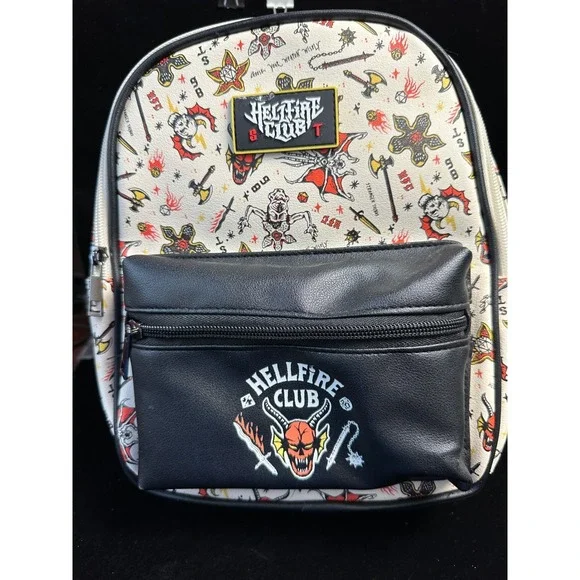 Stranger‎ Things Hellfire Club Mini Backpack Netflix Tattoo Print Faux Leather