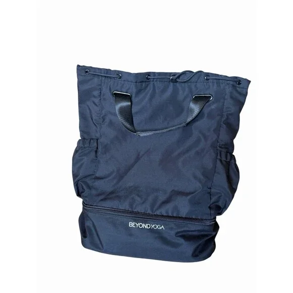 BEYOND YOGA Convertible Backpack Gym Bag In Satin Black Drawstring Closure