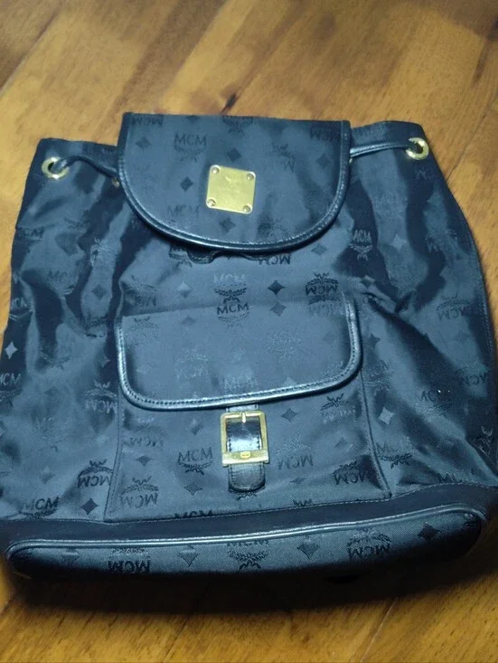 MCM Black Monogram Drawstring Backpack