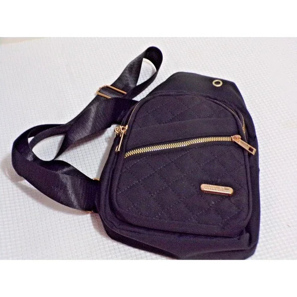 Jingpin Fashion Mini Crossbody Sling Back Quilted‎ Black w/Rose Gold Hardware