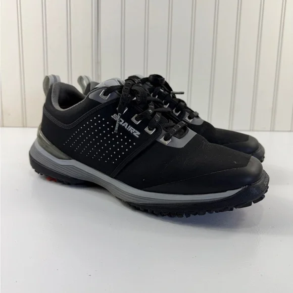 SQAIRZ Golf Shoes Mens Size 7.5‎ Black Gray Spiked Cleats Lace Up Square Toe