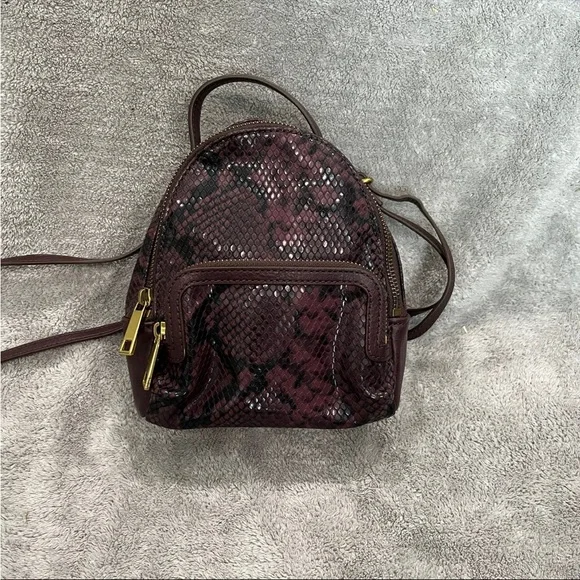 Fossil maisie mini backpack faux snake skin purple and gold