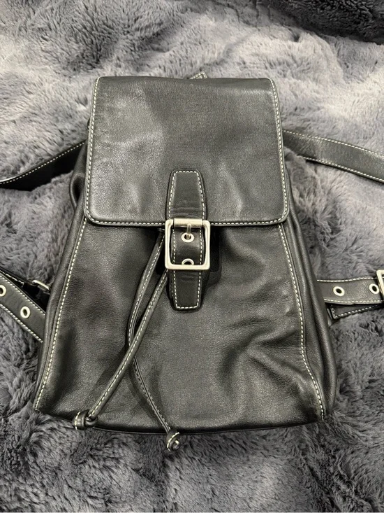Coach Leather Backpack with Silver Buckle