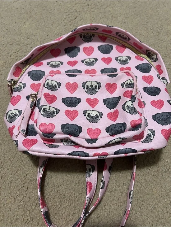Mini Pink Pug Heart Print Backpack