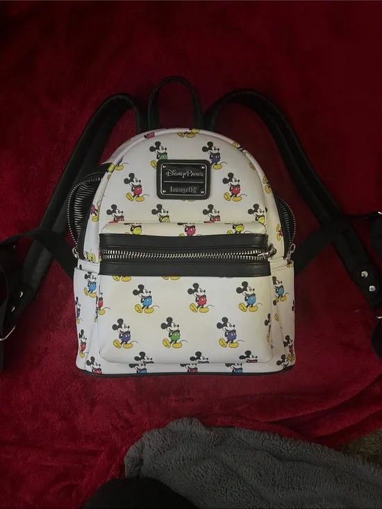 Loungefly White Mini Backpack with Multi-Color Mickey Print