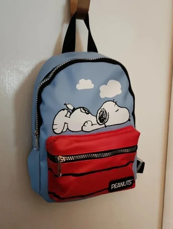 Peanuts Snoopy & WoodStock Silver Mini Backpack Red Doghouse Tote Bag Zip Pocket