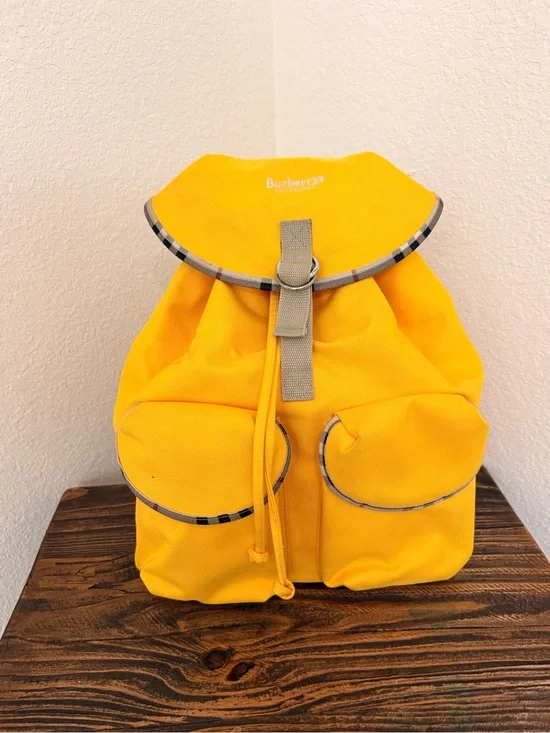 Burberrys Vintage Fragrances Canvas Backpack – Bright Yellow Nova Check Trim