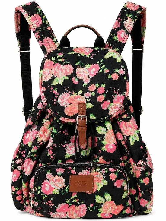 PINK Victoria's Secret Floral Backpack Y2K Canvas back to School