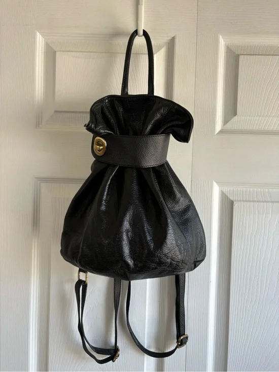 Florentine Leather Black Slouchy Convertible Backpack Small Academia Career Soft