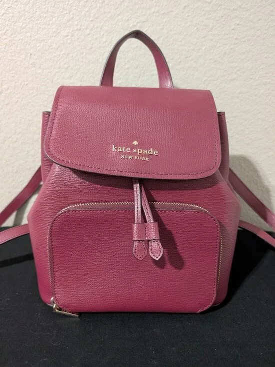 Kate Spade Darcy Flap Backpack Grain Leather WKR00548 Burgundy Drawstring