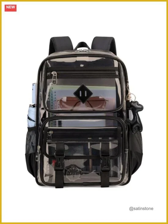 Clear Backpack for School Stadium PVC Bookbag Heavy Duty See Through Bag
