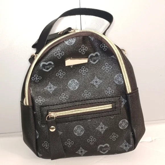 Black Faux Leather Mini Backpack Purse, Small Everyday Crossbody Bag