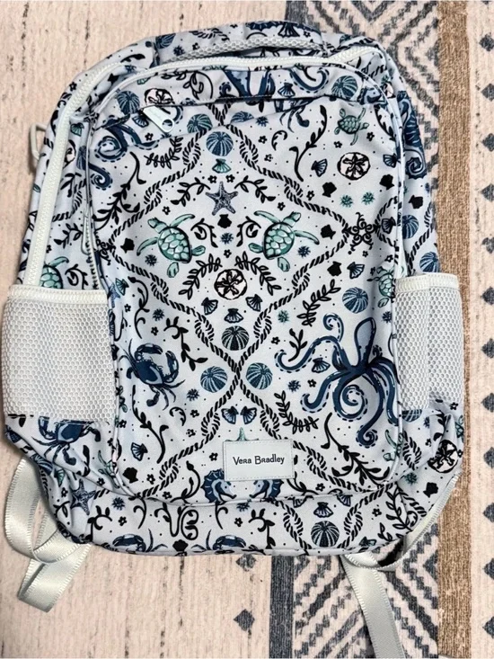 Vera Bradley Sea Creatures Backpack in Aqua, Navy & White