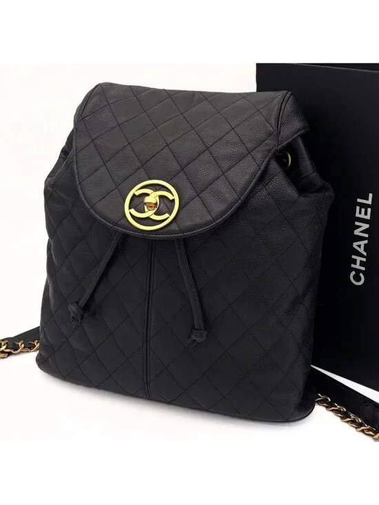 Chanel Quilted Caviar Leather Chain Backpack Black