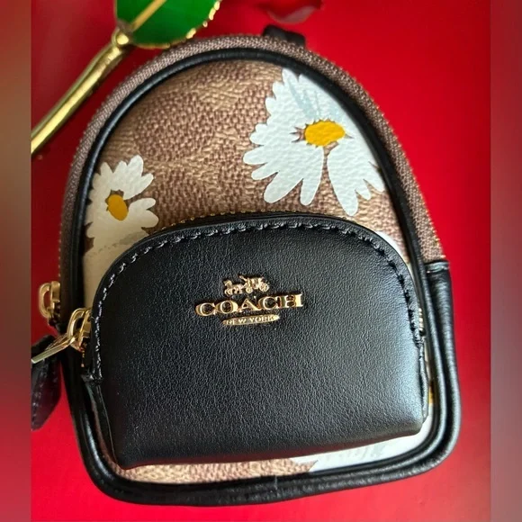 COACH key holder,COACH Coin purse,Coach Black and Brown Daisy Key Holder