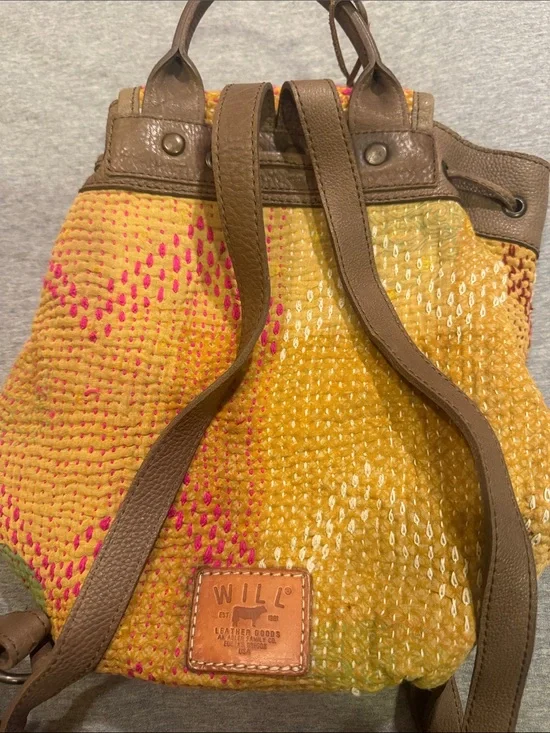 Will Leather Goods Yellow Patchwork Leather-Trim Backpack