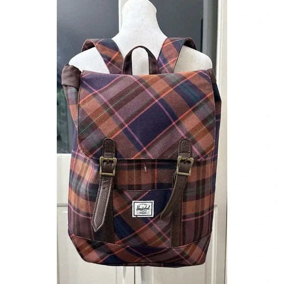 Herschel Supply Co. Retreat Mini Backpack Pink Purple Tartan Plaid Check