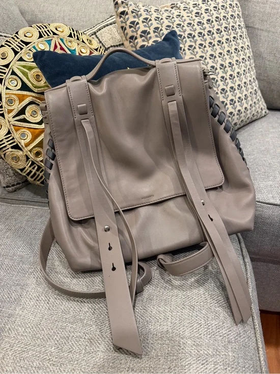 All Saints Taupe Gray Leather Convertible Backpack Tote
