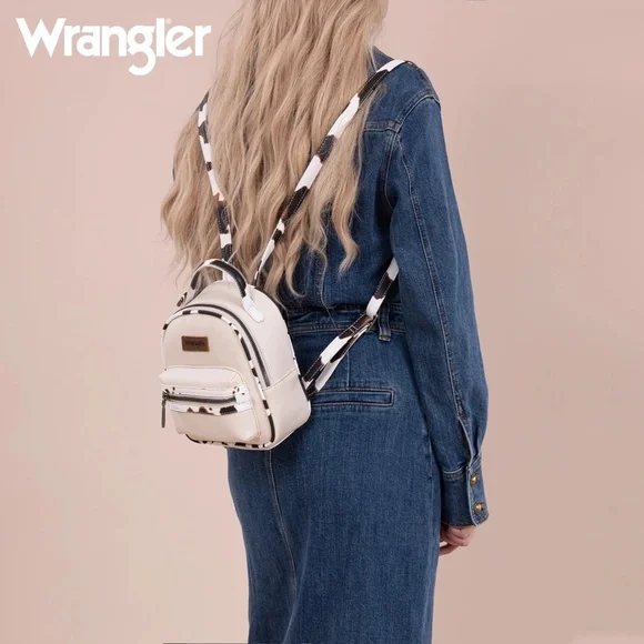 Wrangler Cow Print Mini Backpack W/Coin Pouch - Tan - NWT