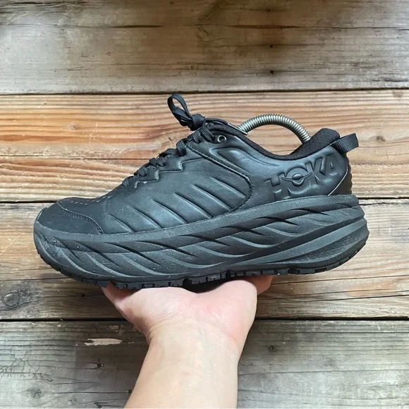 Men Size 8.5 Hoka One One Bondi SR Slip Resistant Comfort Black Leather Shoes