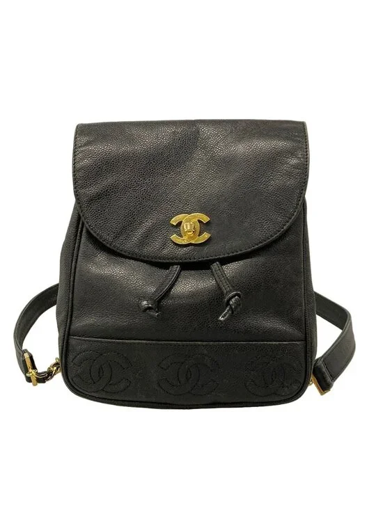 Chanel Backpack Triple Coco Black Chain Shoulder Gold CC Logo