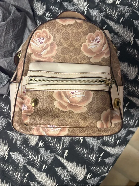 Coach Signature Floral Mini Backpack in Brown and Pink