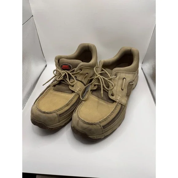 Rocky Hydro-Ports Mens 14 M Tan Leather Mesh Boat Shoes‎ Moc Toe Oxfords 4612