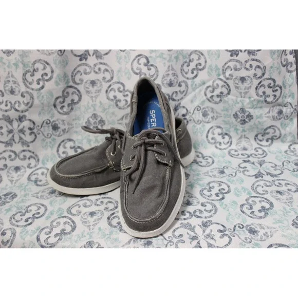 Sperry Boat Shoes Gray Canvas Lace Up Casual Comfort‎ Loafers Mens Size 8M