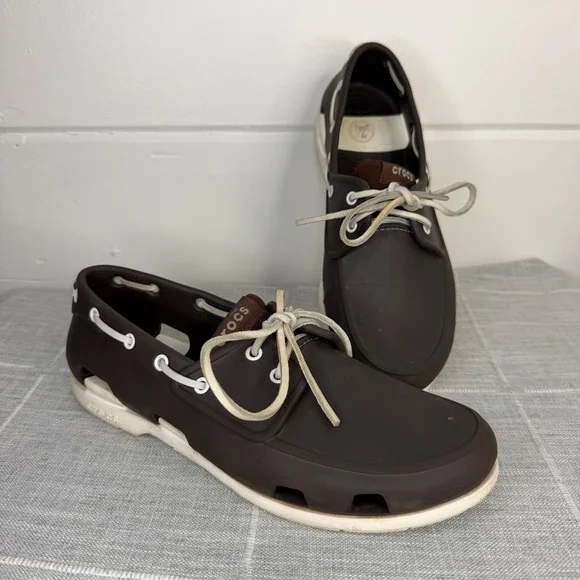 Crocs Harborline Deck Boat Shoes Men's 11 Brown Espresso Lace Up Casual Rare