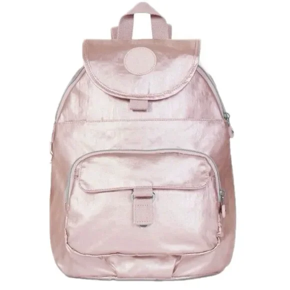 Kipling Metallic Rose Gold Durable Nylon Water Resistant Queenie Small Backpack