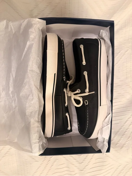 Nautica Black Boat Shoes with White Accents