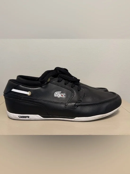 Lacoste Dreyfus AP SPM Black Boat Shoe Leather Sneakers Men’s size 9.5 GUC