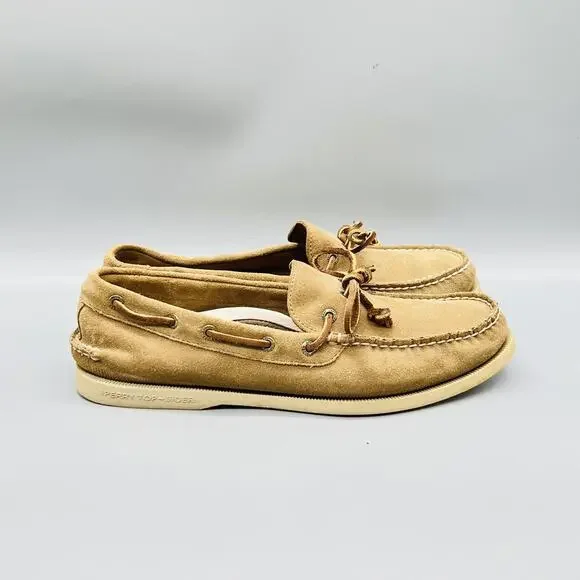 Sperry Shoes Mens 10 Beige Suede Top Sider Boat Deck Moc Toe Casual Comfort