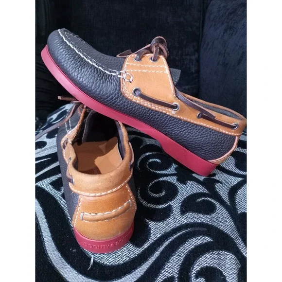 Dooney & Bourke Mens Leather Boat Shoes Brown Tan Red Sole Handsewn Portugal 8.5