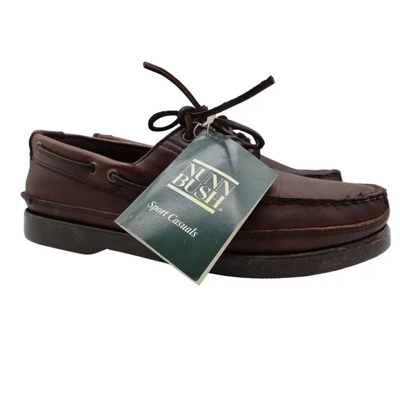Nunn Bush Boat Shoes Mens 8 Brown Leather Vintage 90s New Old Stock Casuals