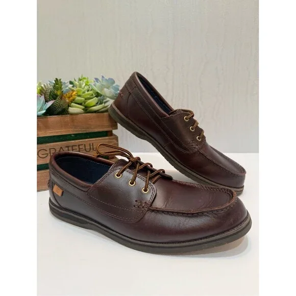 Timberland OrthoLite Classic Brown 3-Eye Leather Boat Shoes Men’s Sz 9.5