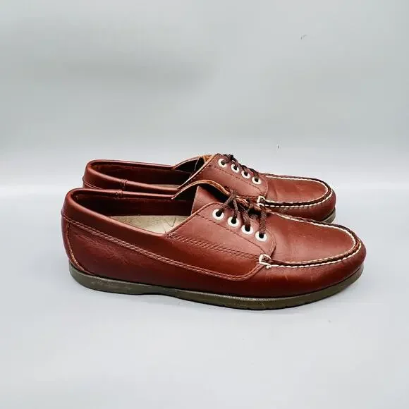 LL Bean Shoes Mens 7.5 Brown Leather Boat Moc Toe Vintage Casual Nautical