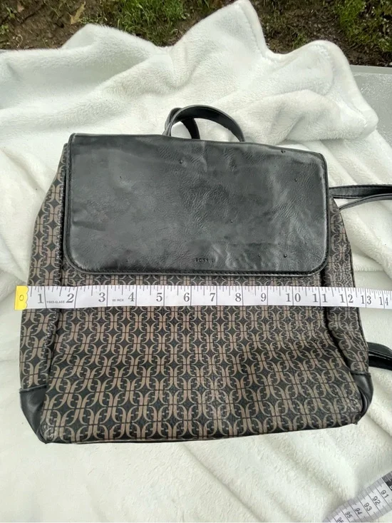 Fossil Black Leather Trim Brown Monogram Backpack
