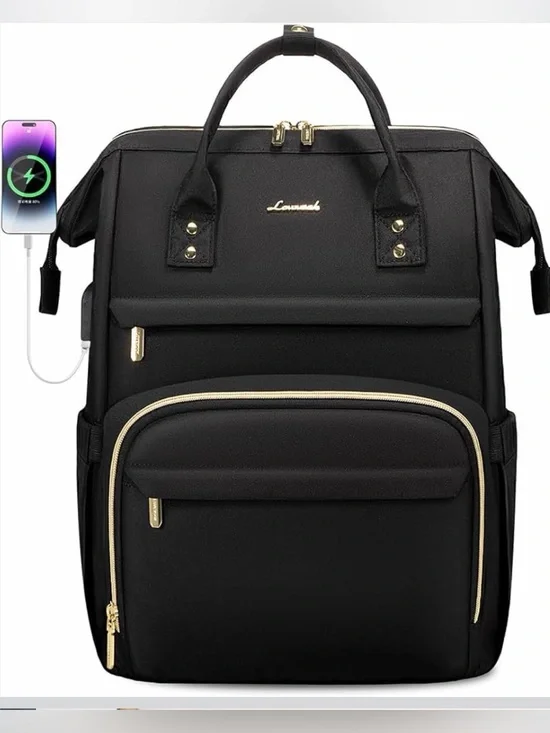 NWT. LOVEVOOK Black Women's Backpack Tote with USB Charging Port