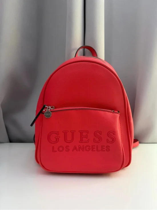 GUESS Los Angeles Red Mini Backpack with Front Zip Pocket