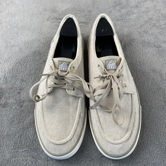 Reef Deckhand 3 TX Mens 13 Beige Tan Low Top Canvas Boat Shoe Geometric Nautical