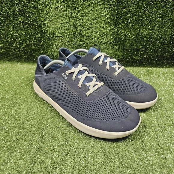 Olukai Moku Pae Navy Blue Mesh Slip On Comfort Boat Shoes Mens Size 9.5