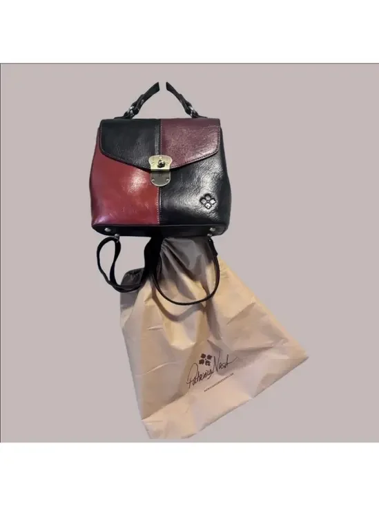 Patricia Nash Sinclair Leather Convertible Backpack-Colorblock Black/Tan- EUC
